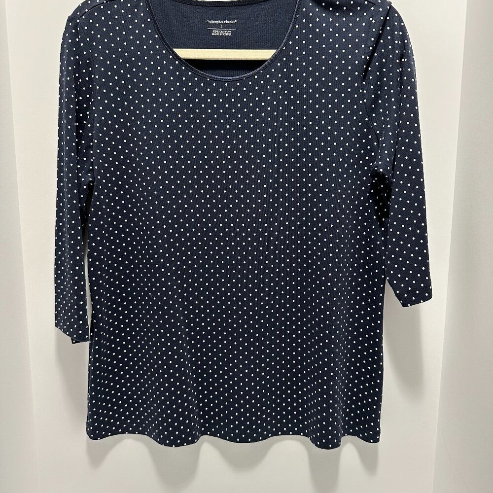 CRISTOPHER & BANKS Women's Polka Dot Cotton PulloverTop 3/4 Sleeves Top